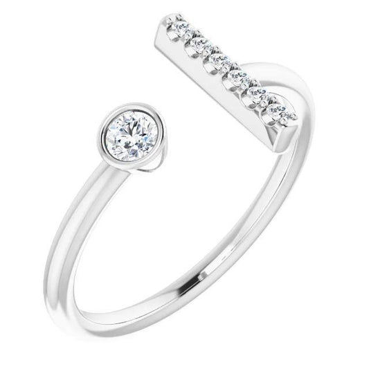 Round Natural Diamond Bar Style Ring 0.48 Carats Women Jewelry