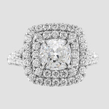 Round Natural Diamond Double Halo Cushion Old Cut Ring Pave Set 4.25 Carats