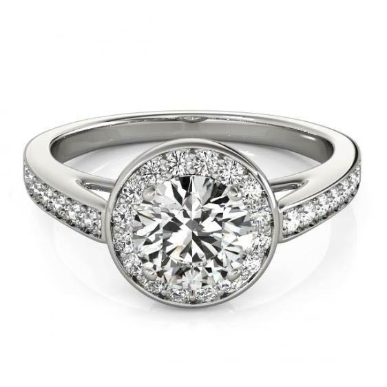 Round Natural Diamond Engagement Halo Ring White Gold 14K