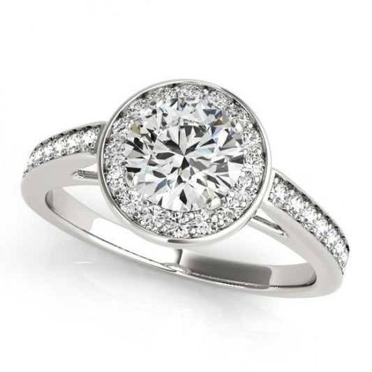 Round Natural Diamond Engagement Halo Ring 1.50 Carats White Gold 14K
