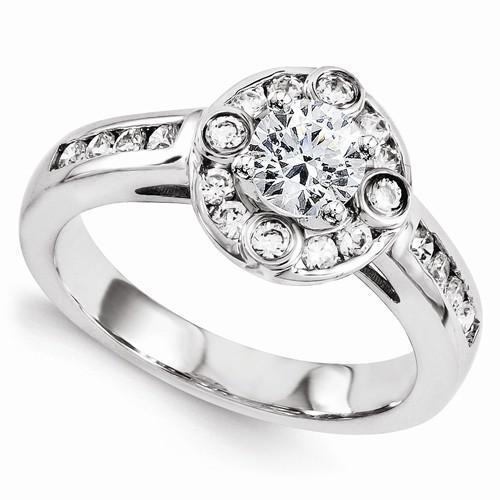 Round Natural Diamond Engagement Ring Center With Accent 1.30 Carat WG 14K