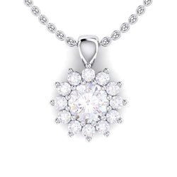 Round Natural Diamond Necklace Pendant 2.10 Carats Prong Set White Gold 14k