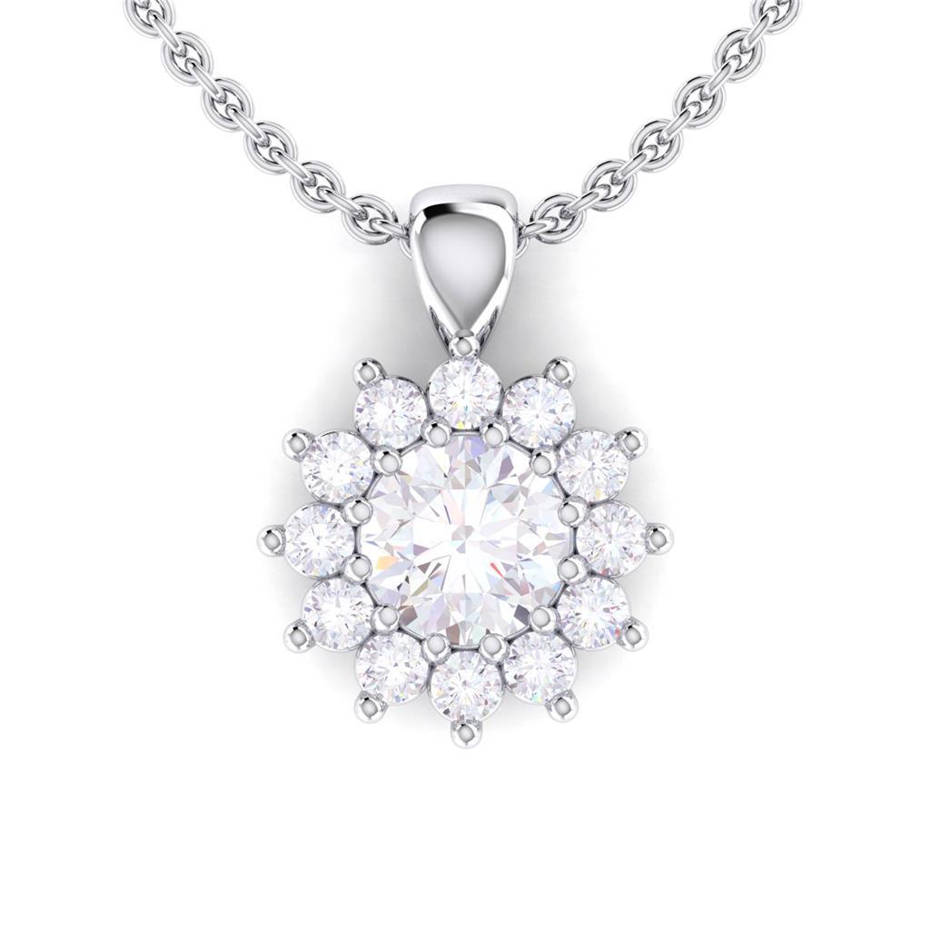 Round Natural Diamond Necklace Pendant 2.10 Carats Prong Set White Gold 14k