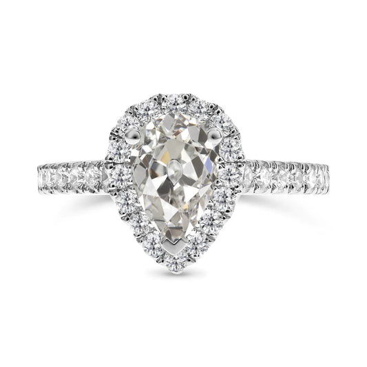 Round Natural Diamond & Pear Old European Halo Wedding Ring 6 Carats