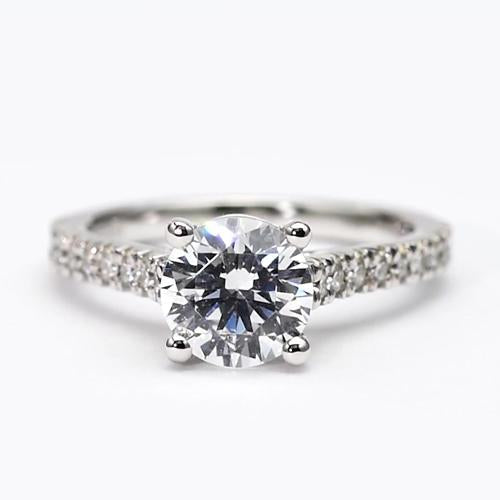 Round Natural Diamond Solitaire Ring With Accents