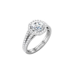 Round Natural Diamond Solitaire With Accents Halo Ring 2.11 Ct. White Gold