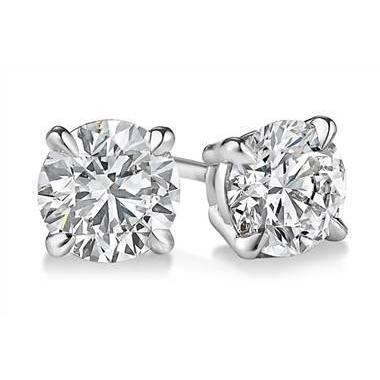 Round Natural Diamond Stud Earrings 1.70 Carats White Gold