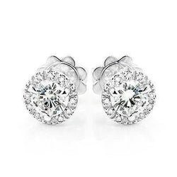 Round Natural Diamond Women Halo Stud Earring 2.10 Carats White Gold 14K