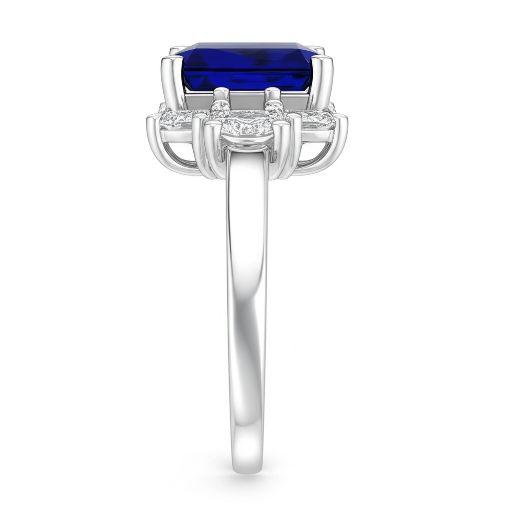 Round Natural Earth Mined Diamond 3 Stone Ring With Emerald Ceylon Sapphire 4.50 Carats