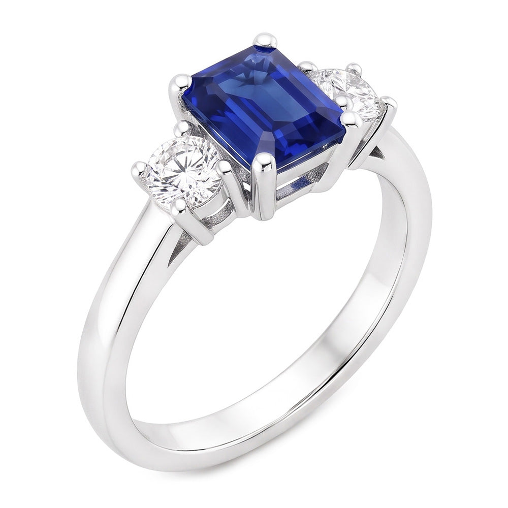 Round Natural Earth Mined Diamond 3 Stone Ring With Emerald Ceylon Sapphire 4.50 Carats