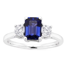 Round Natural Earth Mined Diamond 3 Stone Ring With Emerald Ceylon Sapphire 4.50 Carats