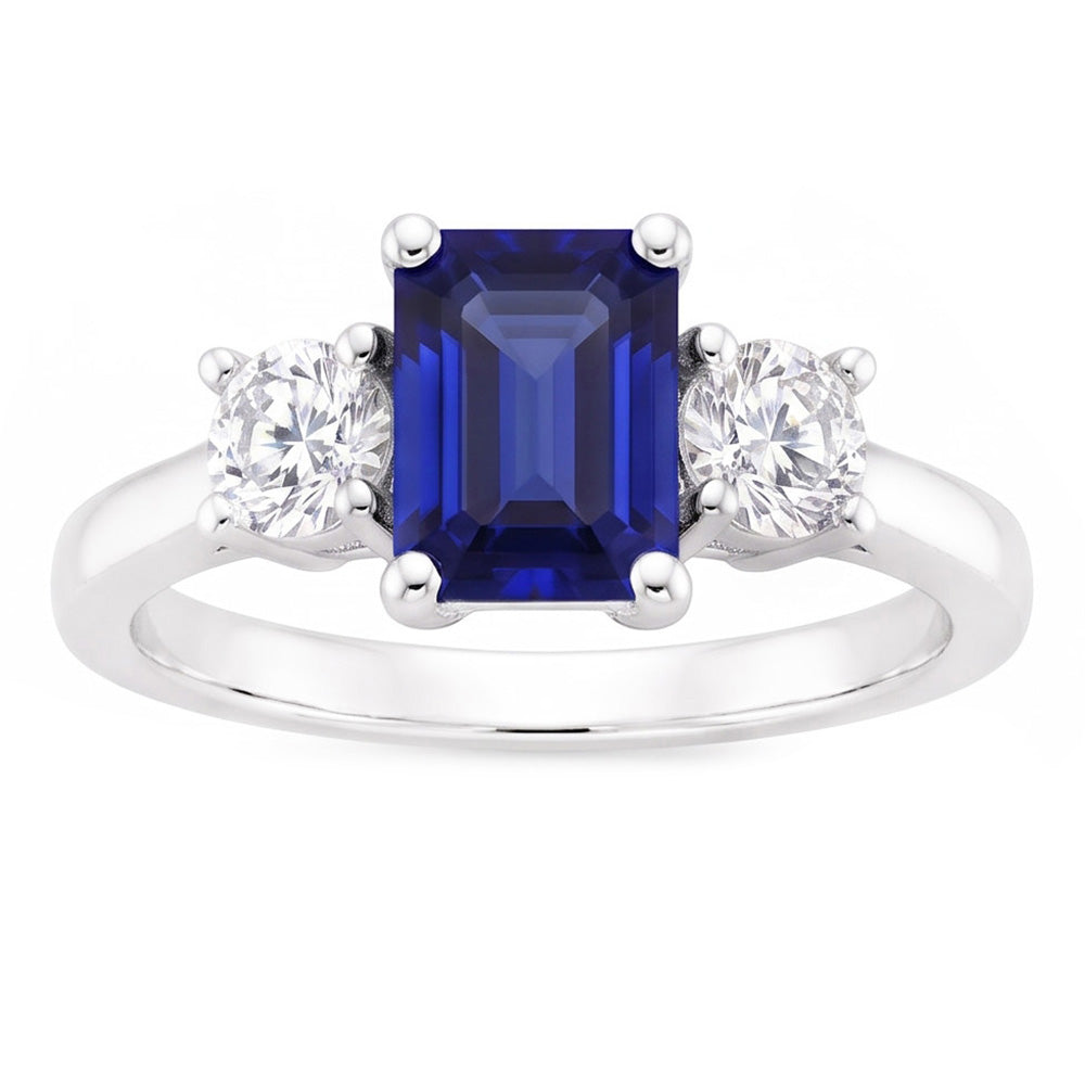 Round Natural Earth Mined Diamond 3 Stone Ring With Emerald Ceylon Sapphire 4.50 Carats