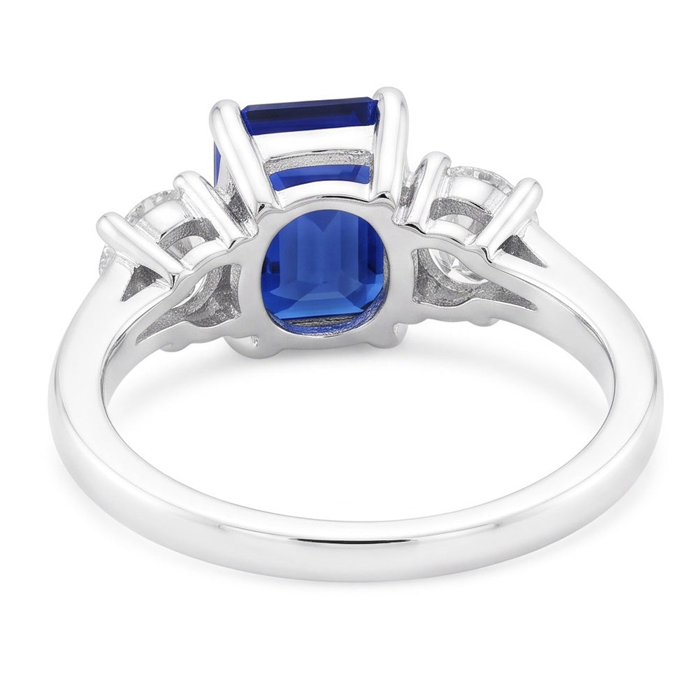 Round Natural Earth Mined Diamond 3 Stone Ring With Emerald Ceylon Sapphire 4.50 Carats
