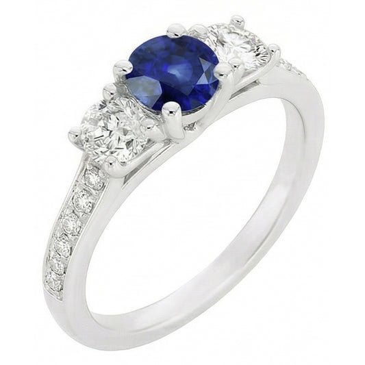 Round Natural Earth Mined Diamond Anniversary Blue Sapphire Ring 3 Carats Ladies Jewellery