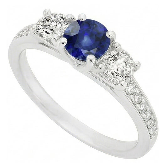 Round Natural Earth Mined Diamond Anniversary Blue Sapphire Ring 3 Carats Ladies Jewellery
