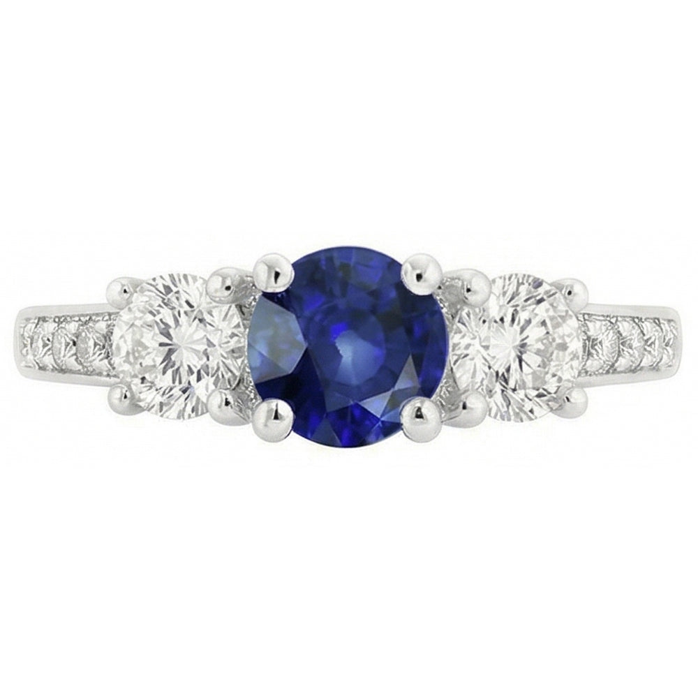 Round Natural Earth Mined Diamond Anniversary Blue Sapphire Ring 3 Carats Ladies Jewellery