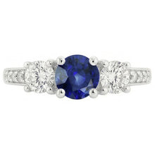 Round Natural Earth Mined Diamond Anniversary Blue Sapphire Ring 3 Carats Ladies Jewellery