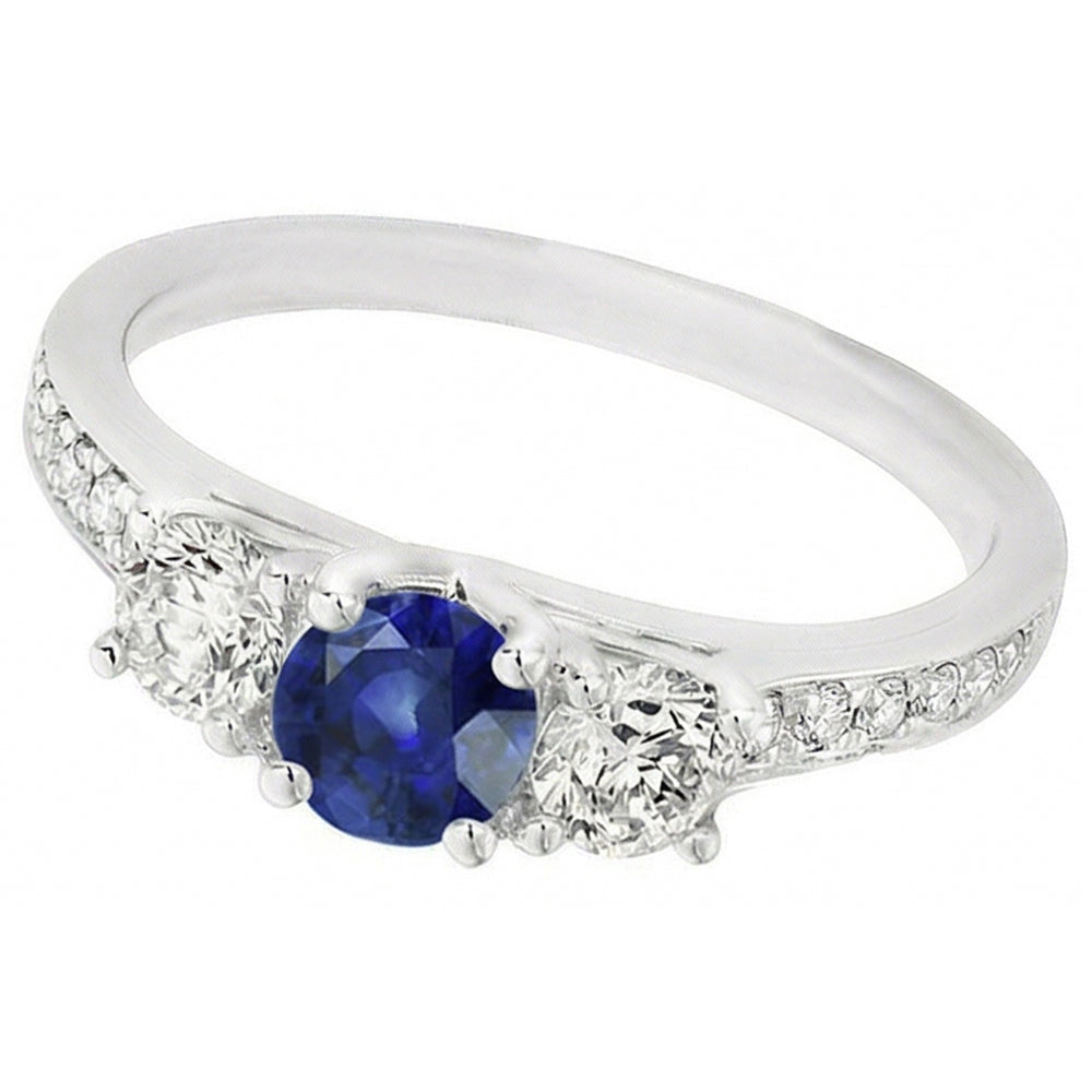 Round Natural Earth Mined Diamond Anniversary Blue Sapphire Ring 3 Carats Ladies Jewellery