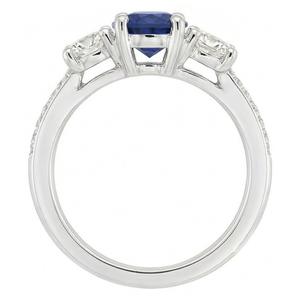 Round Natural Earth Mined Diamond Anniversary Blue Sapphire Ring 3 Carats Ladies Jewellery
