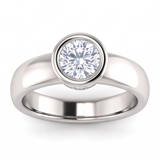 Round Natural Earth Mined Diamond Anniversary Ring 1.66 Carats Bezel and Prong Set