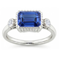 Round Natural Earth Mined Diamond Bezel 3 Stone Anniversary Blue Sapphire Ring 2.25 Carats