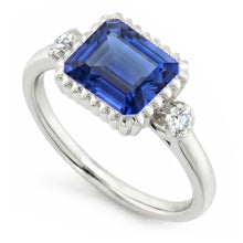 Round Natural Earth Mined Diamond Bezel 3 Stone Anniversary Blue Sapphire Ring 2.25 Carats
