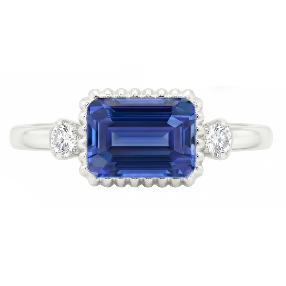 Round Natural Earth Mined Diamond Bezel 3 Stone Anniversary Blue Sapphire Ring 2.25 Carats