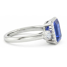 Round Natural Earth Mined Diamond Bezel 3 Stone Anniversary Blue Sapphire Ring 2.25 Carats