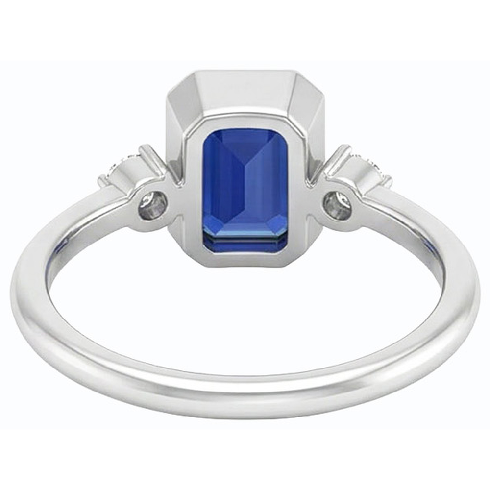 Round Natural Earth Mined Diamond Bezel Set Blue Sapphire Ring 1.75 Carats Tapered Shank