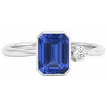 Round Natural Earth Mined Diamond Bezel Set Blue Sapphire Ring 1.75 Carats Tapered Shank