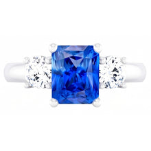 Round Natural Earth Mined Diamond Blue Sapphire Anniversary Ring 2.50 Carats Women 3 Stone