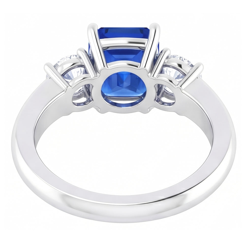 Round Natural Earth Mined Diamond Blue Sapphire Anniversary Ring 2.50 Carats Women 3 Stone