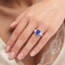 Round Natural Earth Mined Diamond Blue Sapphire Anniversary Ring 2.50 Carats Women 3 Stone