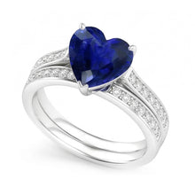 Round Natural Earth Mined Diamond Blue Sapphire Engagement Ring Set With Band 4 Carats