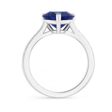 Round Natural Earth Mined Diamond Blue Sapphire Engagement Ring Set With Band 4 Carats