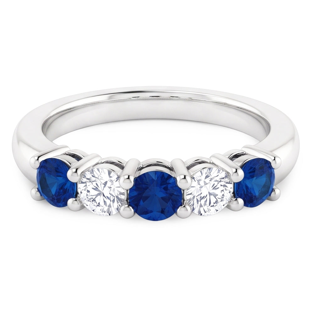 Round Natural Earth Mined Diamond Blue Sapphire Stone Ring 2 Carats White Gold 14K