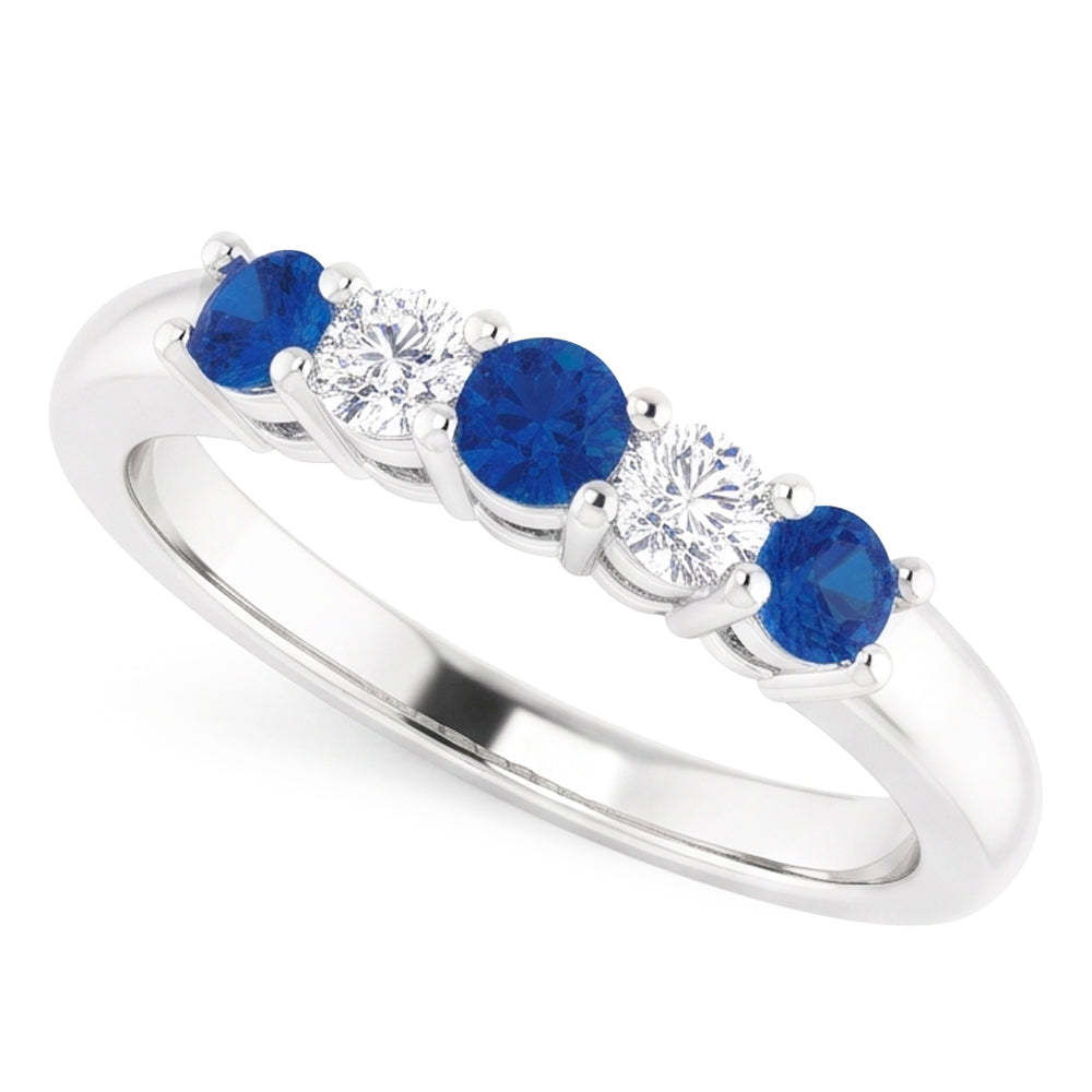 Round Natural Earth Mined Diamond Blue Sapphire Stone Ring 2 Carats White Gold 14K