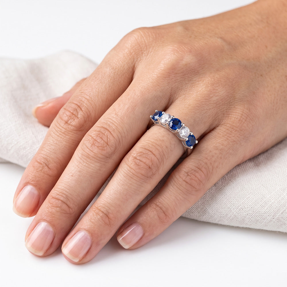 Round Natural Earth Mined Diamond Blue Sapphire Stone Ring 2 Carats White Gold 14K