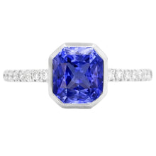 Round Natural Earth Mined Diamond Ceylon Sapphire Ring Bezel Set 4 Carats Pave Set Accents