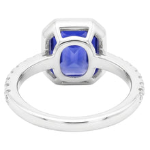 Round Natural Earth Mined Diamond Ceylon Sapphire Ring Bezel Set 4 Carats Pave Set Accents