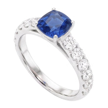 Round Natural Earth Mined Diamond Cushion Blue Sapphire Gemstone Ring 3 Carats White Gold