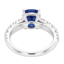 Round Natural Earth Mined Diamond Cushion Blue Sapphire Gemstone Ring 3 Carats White Gold