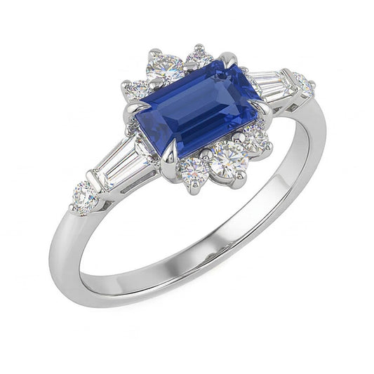 Round Natural Earth Mined Diamond Emerald Sapphire & Baguette Cut Ring 2.50 Carats