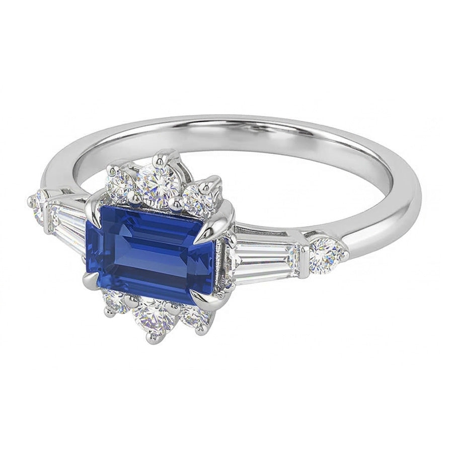 Round Natural Earth Mined Diamond Emerald Sapphire & Baguette Cut Ring 2.50 Carats