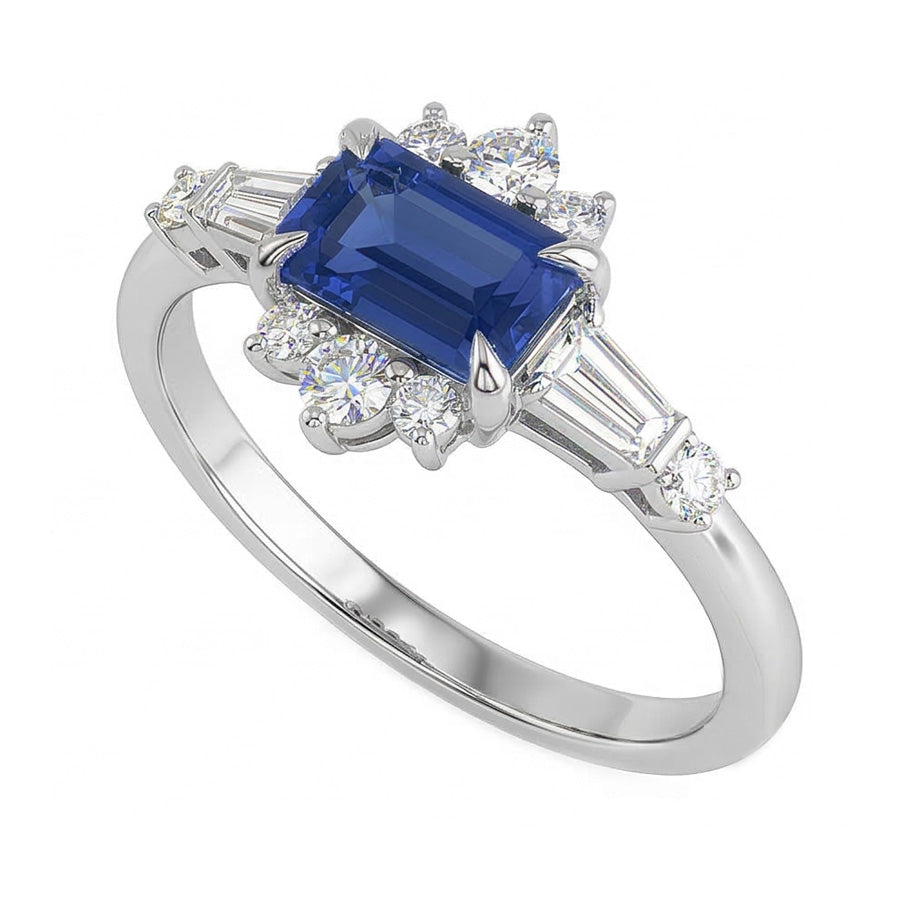 Round Natural Earth Mined Diamond Emerald Sapphire & Baguette Cut Ring 2.50 Carats