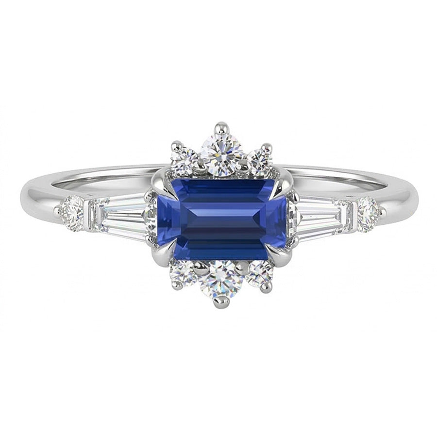 Round Natural Earth Mined Diamond Emerald Sapphire & Baguette Cut Ring 2.50 Carats
