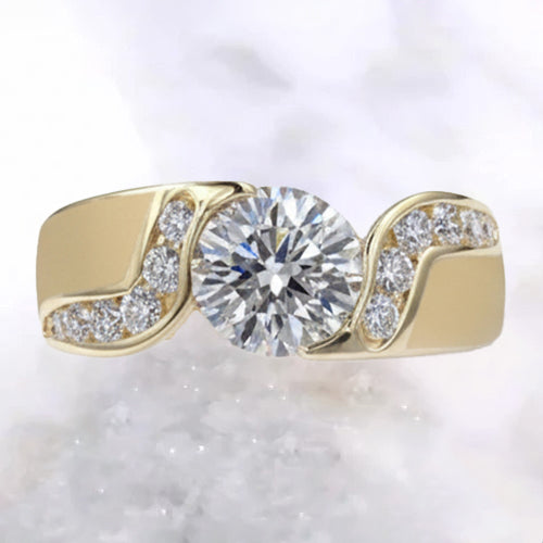 Round Natural Earth Mined Diamond Engagement Ring 1.80 Carats Yellow Gold Jewellery New