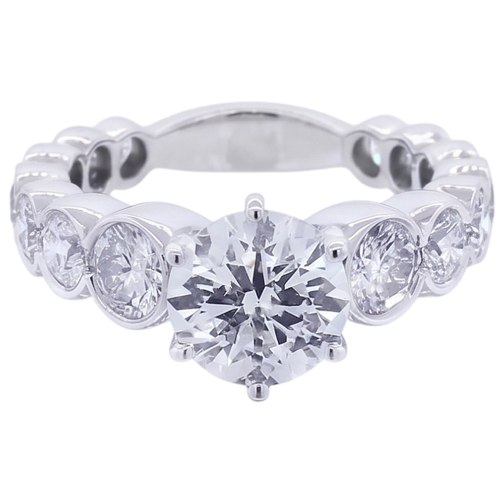 Round Natural Earth Mined Diamond Engagement Ring 3.50 Carats 6 Prong White Gold 14K
