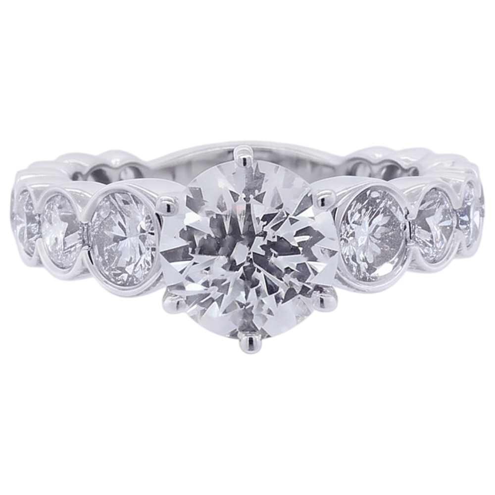 Round Natural Earth Mined Diamond Engagement Ring 3.50 Carats 6 Prong White Gold 14K