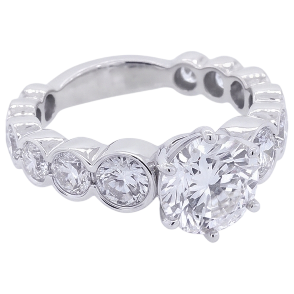 Round Natural Earth Mined Diamond Engagement Ring 3.50 Carats 6 Prong White Gold 14K